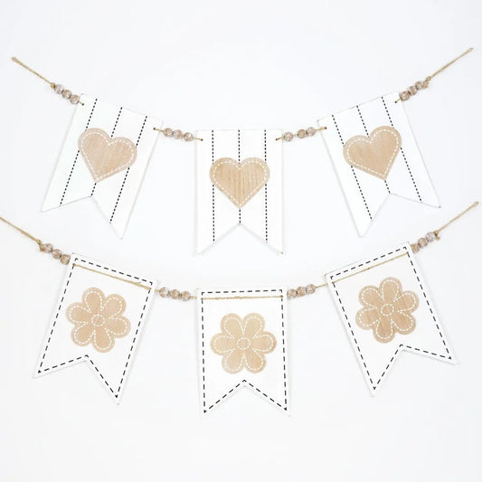 Flower/Heart Wooden Garland Decor - Reversible