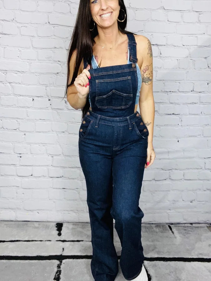 Judy Blue - "Bridget" High-Waisted Dark Blue Wide Leg Overalls