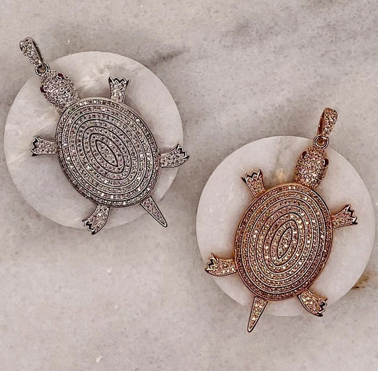 Pave Crystal Sea Turtle Pendants (Large)