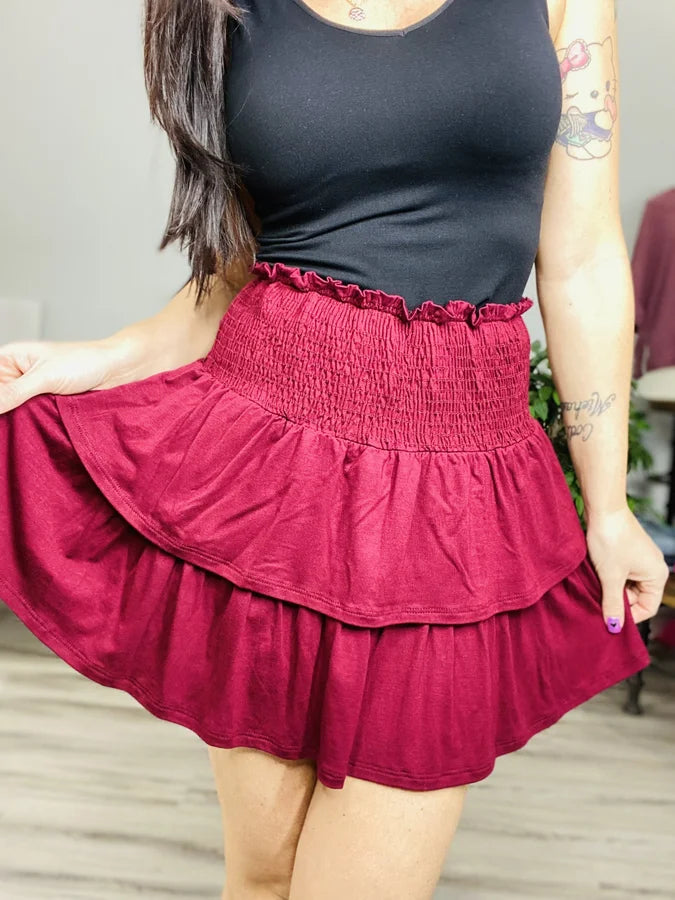 Reg/Plus Burgundy Layered Skirt