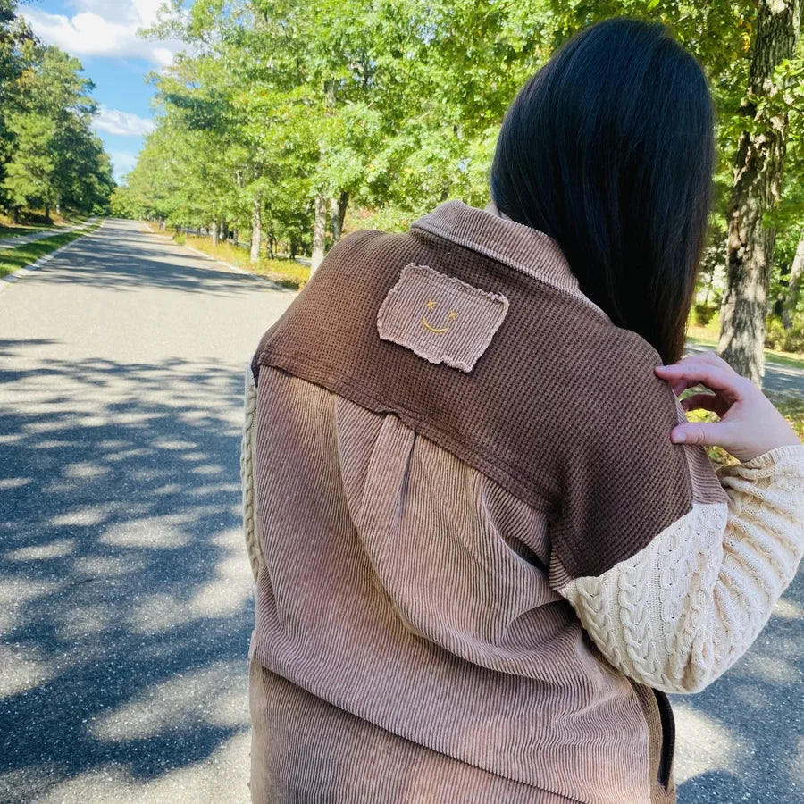 Mocha Brown Knit/Corduroy Shacket