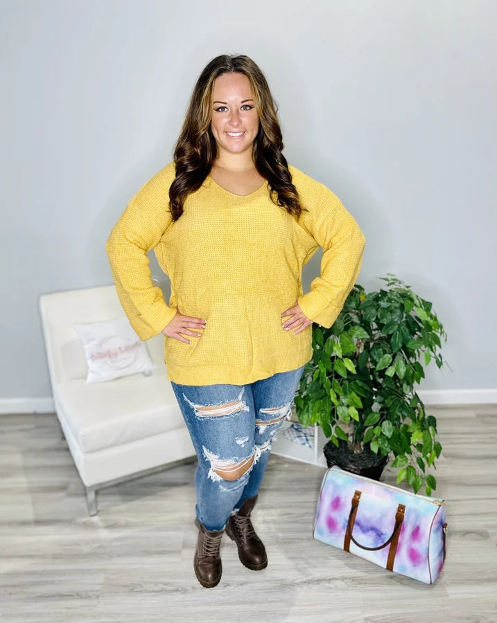 Reg. Golden Yellow Long Sleeve Knit Sweater