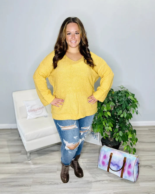 Reg. Golden Yellow Long Sleeve Knit Sweater