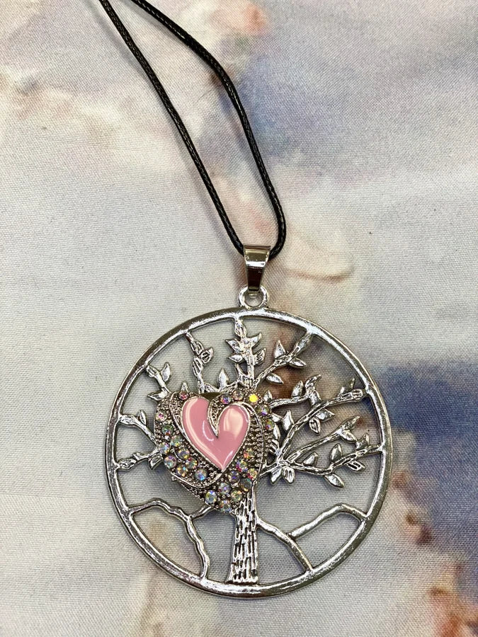 Black Corded Necklace w/ Gorgeous "Tree of Life" Snap Pendant