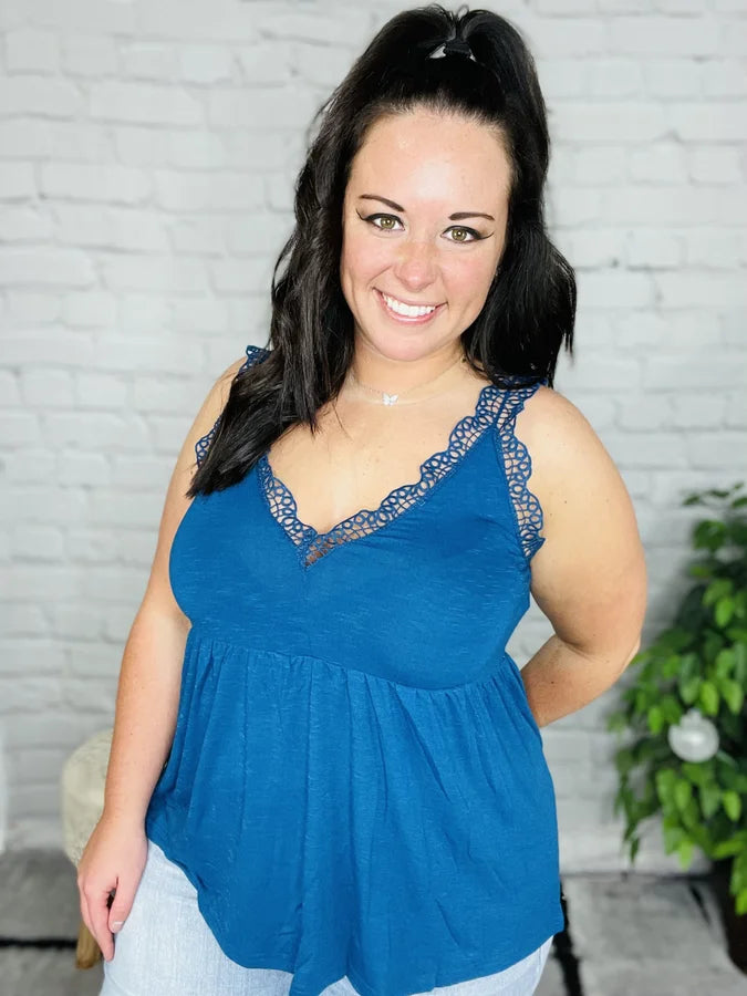 "Embrace the Lace" Teal Sleeveless Top