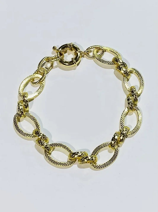 Gold Plated Fancy Link Chain Bracelet - 7-8"