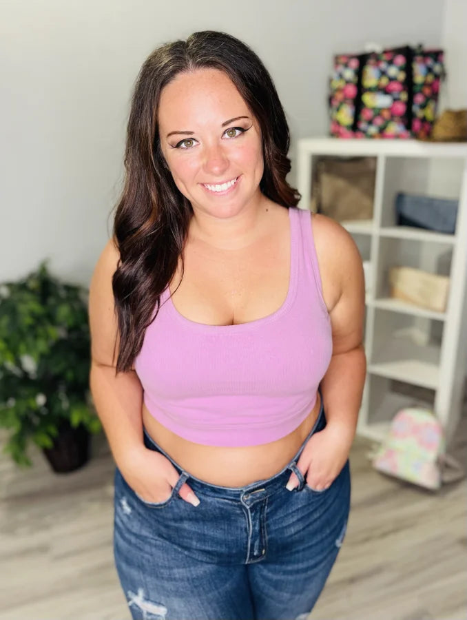 Reg/Plus Dusty Pink Ribbed Cropped Yoga Top