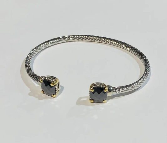 Rhodium Plated Black Cubic Zirconia Cable Inspired Bracelet