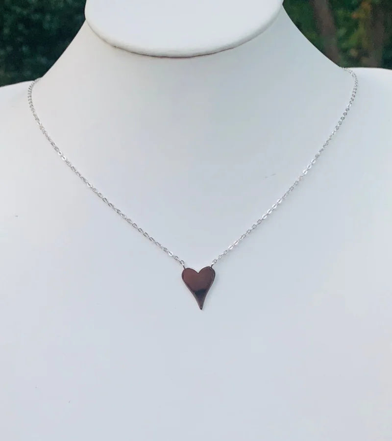 Sterling Silver Plain Heart Necklace - 16-18"