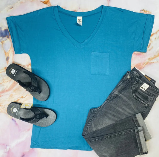 Sew in Love Teal Boyfriend Tee - Cuffed Sleeves & Front Pocket