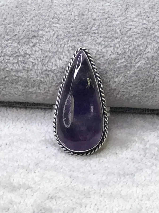 Amethyst & Silver Teardrop Ring
