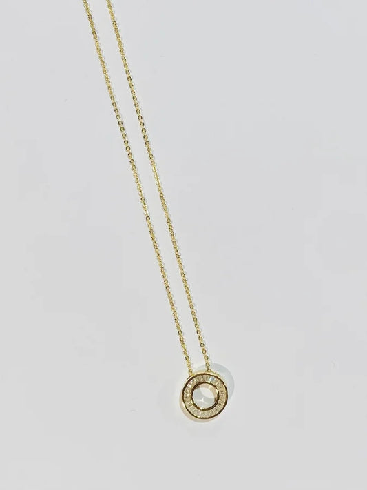 Sterling Silver Gold Plated Baguette Cubic Zirconia Circle Necklace - 16" +2