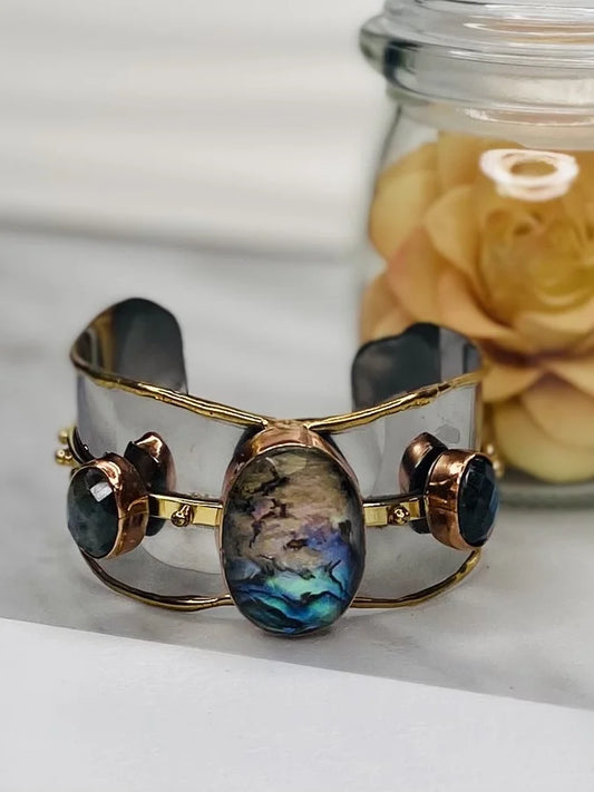 Abalone/Mixed Stone Cuff Bracelet