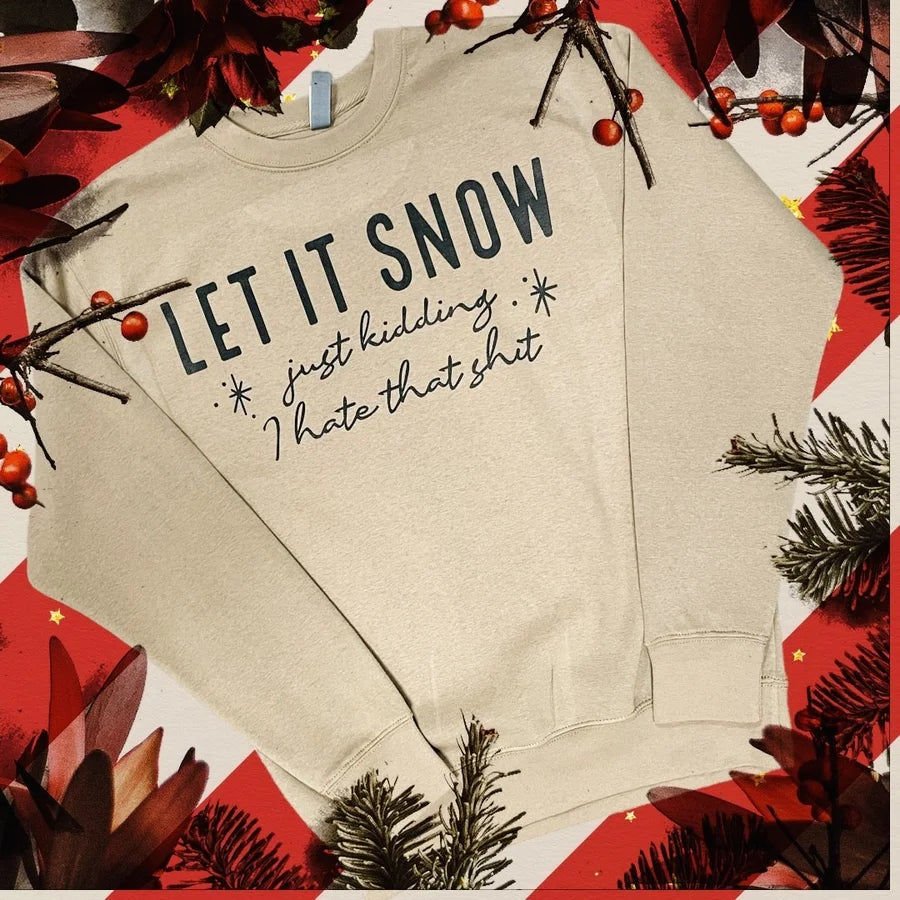 "Let it Snow-JK" Latte Graphic Crewneck Sweatshirt