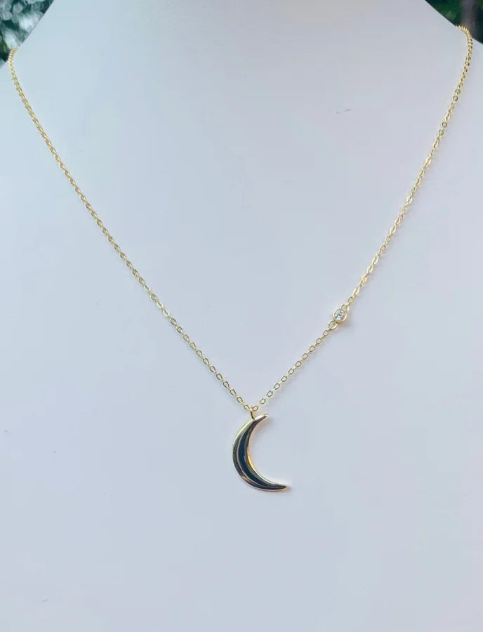 Sterling Silver Gold Plated Crescent Moon Necklace - 16-18"