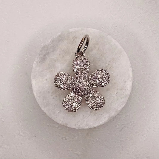 Silver Crystal Flower Pendant (Small)