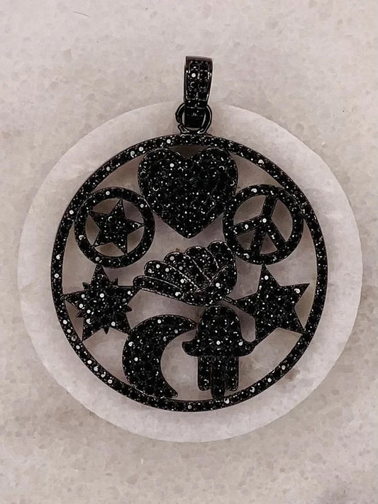 Black Crystal Peace & Love Pendant (Large)