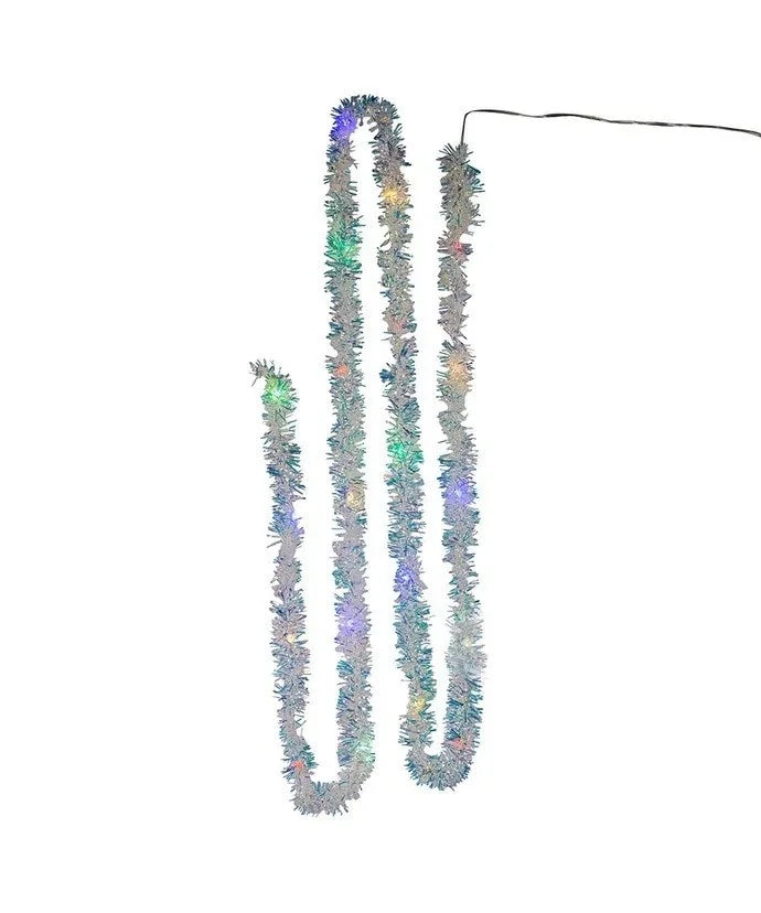 Battery-Operated Multicolor Superbright LED Silver Iridescent Tinsel