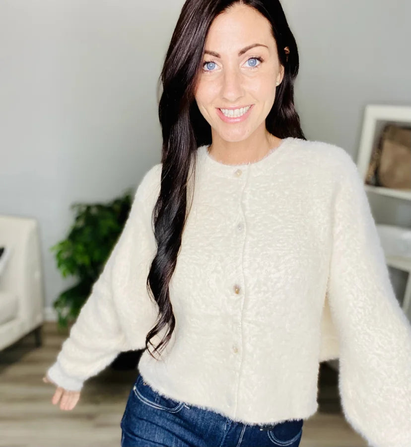 Reg. Ivory Dolman Sleeve Button Down Cardigan Sweater