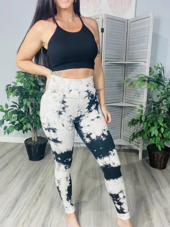 Cream/Black Tie Dye Leggings