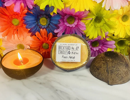 Peach Mango Scented Candle in a Real Coconut Shell