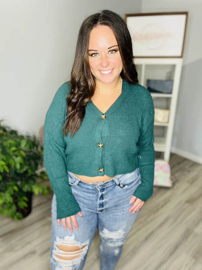 Reg. Deep Green Sleeveless Crop Top/Cardigan Sweater Set