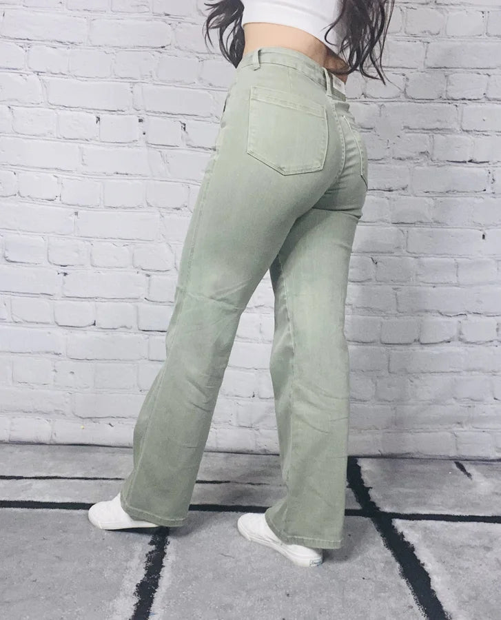 Judy Blue - "Rosemary" Sage High-Waisted Front Seam Straight Leg Jeans