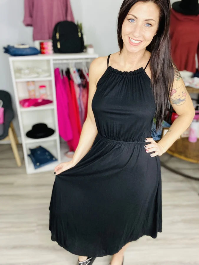 Black Sleeveless Maxi Dress w/ Back Tie Detail