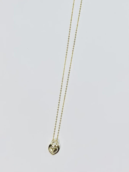 Sterling Silver Gold Plated Cubic Zirconia Heart Necklace - 16" +2