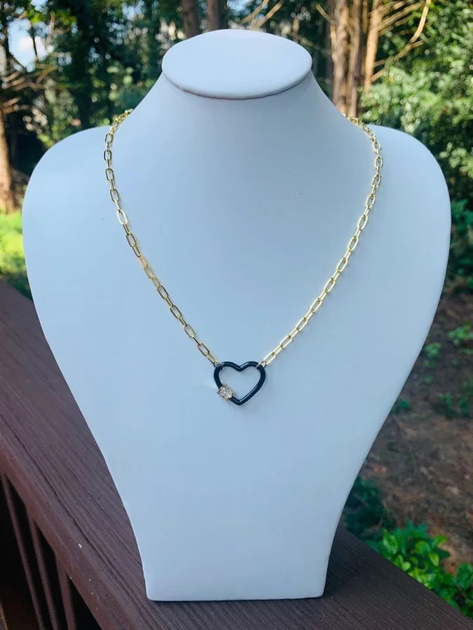 18 Kt. Gold Plated Paperclip Chain w/ Carabiner Heart Clasp - 18" +2