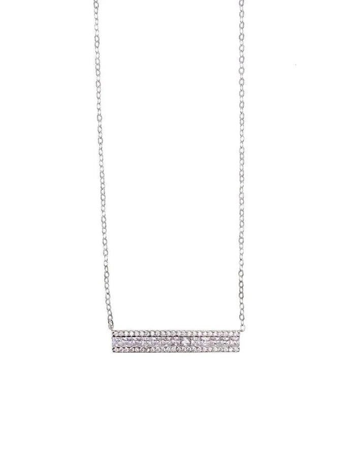 Sterling Silver Cubic Zirconia Bar Necklace - 16" +2