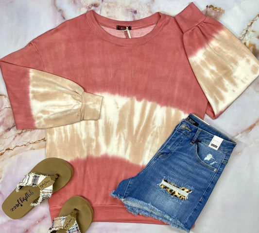 Rose/Taupe Tie Dye Long Sleeve Top