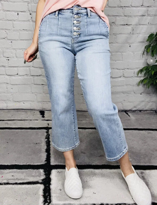 Judy Blue - "Abbey" Light Blue High-Waisted Cropped Wide Leg Jeans- Reg/Plus