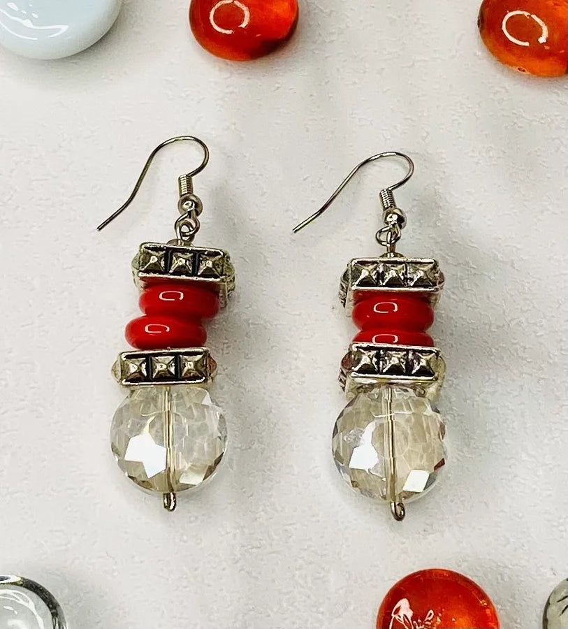 Silver/Red/Crystal Earrings