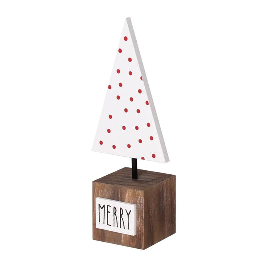 White/Red Polka Dot Tree on "Merry" Base