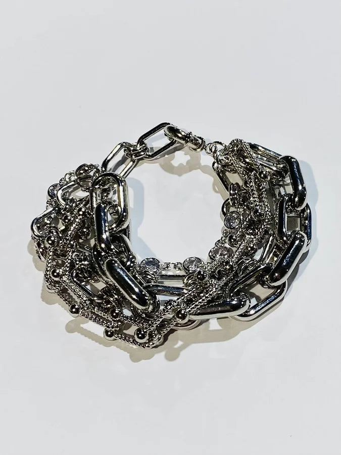 Rhodium Plated Multi-Chain Bracelet - 7.5-8"