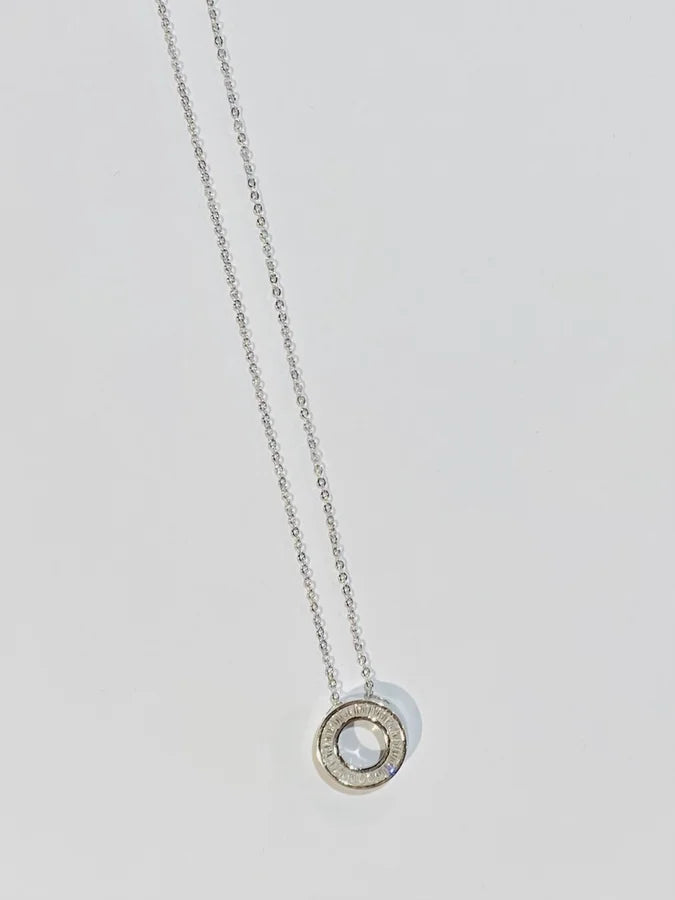 Sterling Silver Baguette Cubic Zirconia Circle Necklace - 16" +2