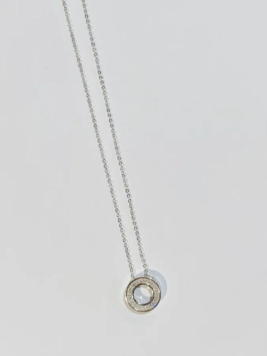 Sterling Silver Baguette Cubic Zirconia Circle Necklace - 16" +2