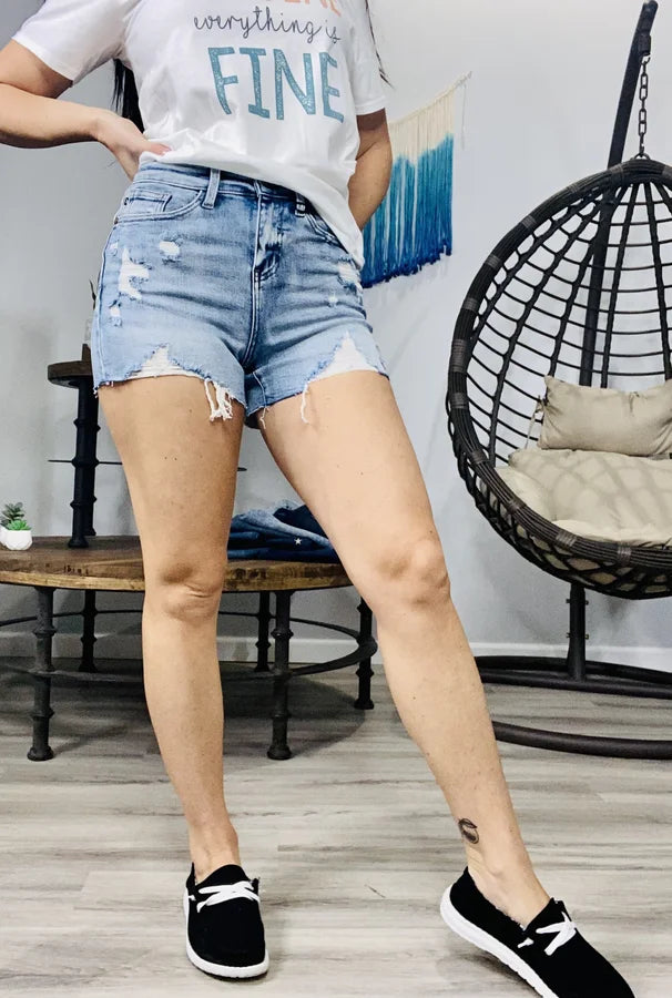 Judy Blue - "Edge of Greatness" High-Waisted Destroyed Shorts - Reg/Plus