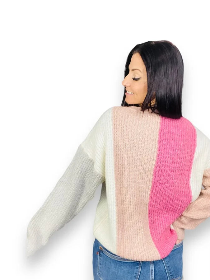 Pink/Ivory Color Block Sweater