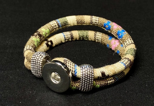 Beige and Brown Multi-Colored Woven Snap Bracelet