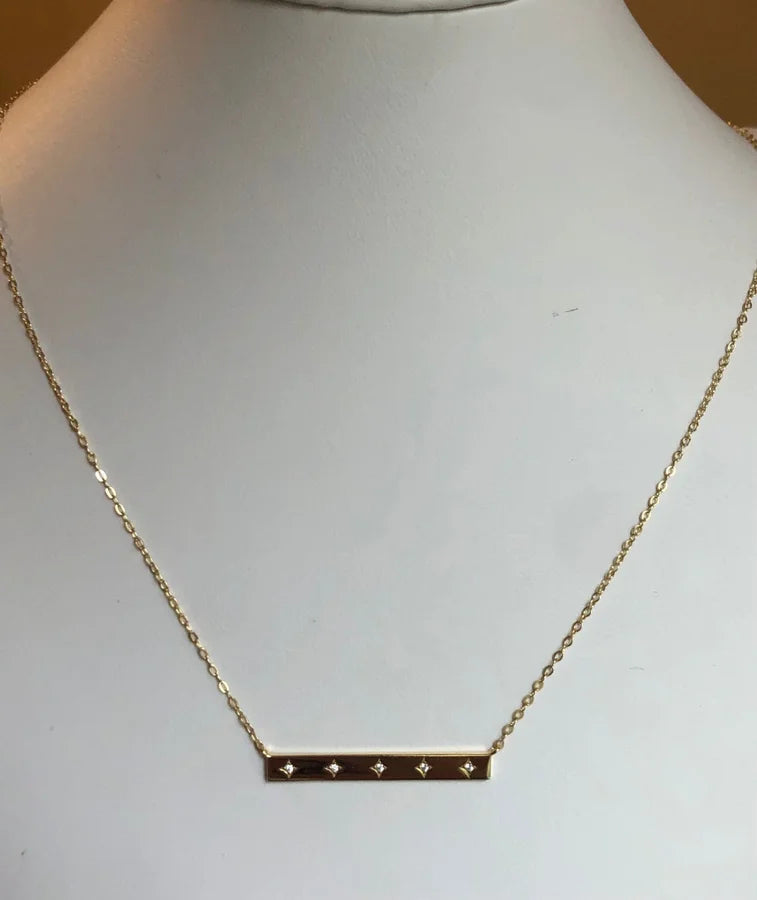 Sterling Silver Gold Plated Bar Necklace - 16" +2