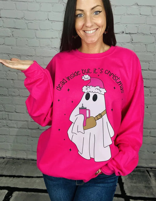 "Christmas Ghost" Front Print Only Short Sleeve/Crewneck Sweatshirt/Hoodie