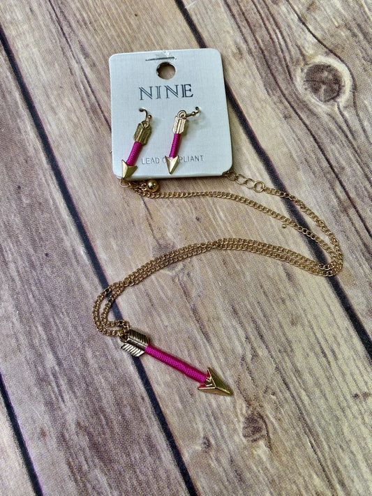 Gold and Pink Arrow Necklace & Earrings Set