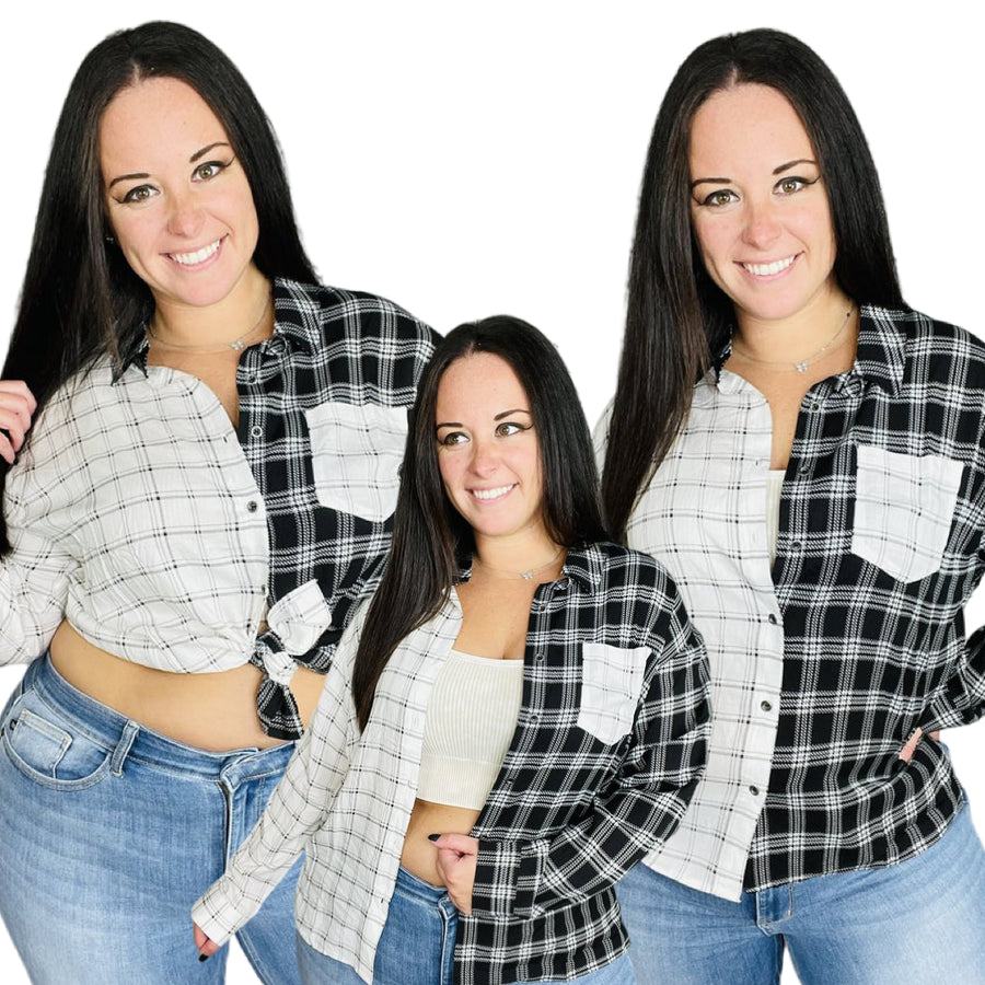 "City Girl" Black/White Plaid Top - Reg/Plus