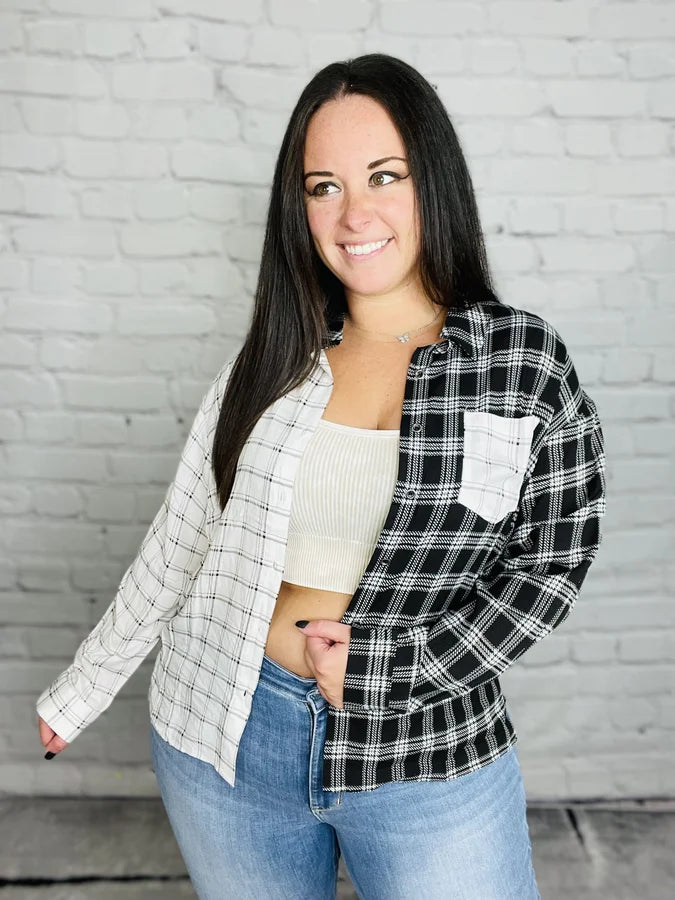 "City Girl" Black/White Plaid Top - Reg/Plus