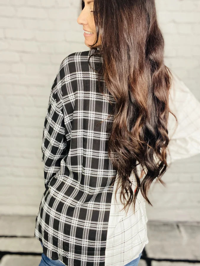 "City Girl" Black/White Plaid Top - Reg/Plus