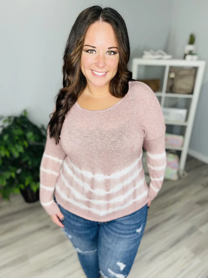 Reg. Dusty Rose/White Tie Dye Long Sleeve Top