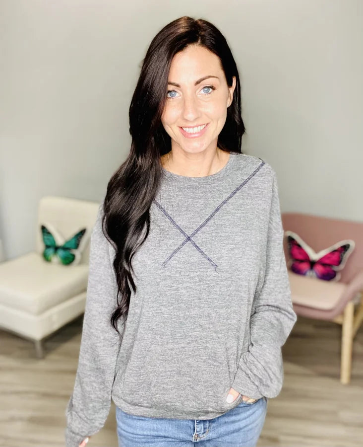 Reg. Charcoal Two Tone Long Sleeve Top
