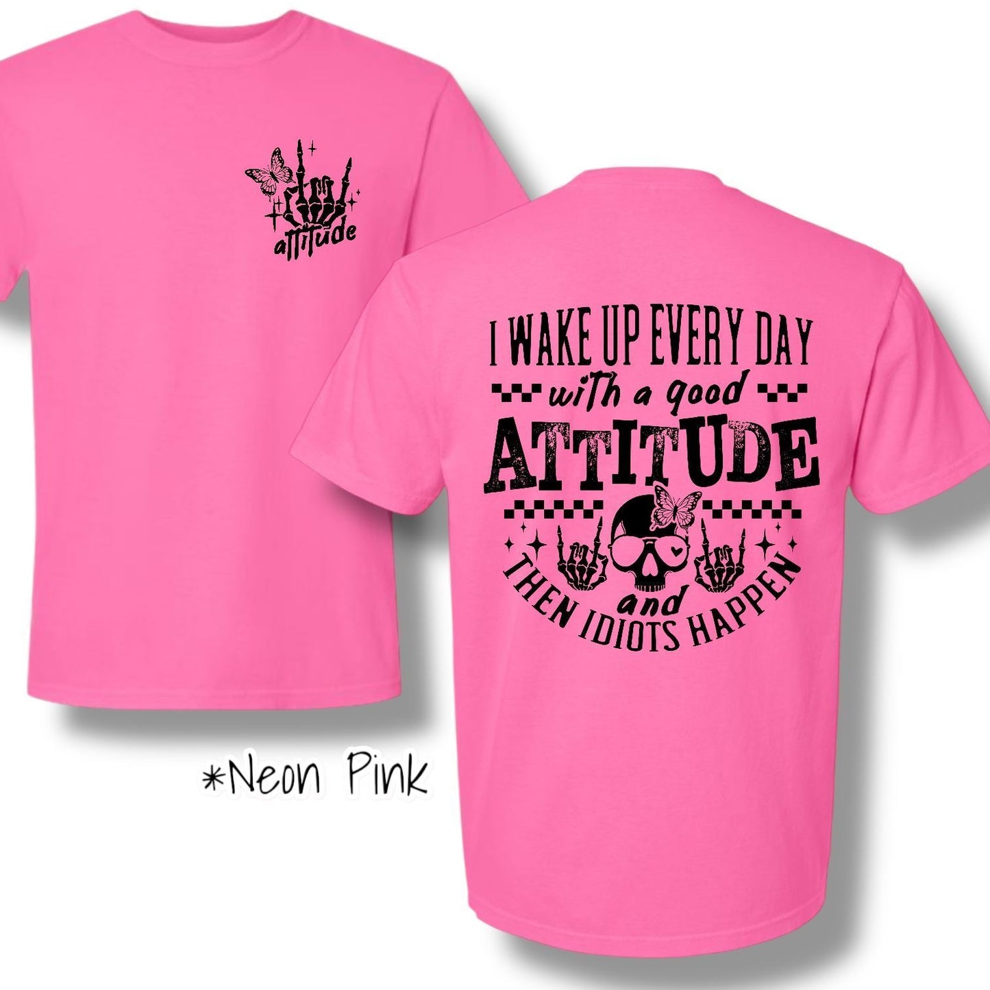 "Good Attitude" (Black Ink) Pocket And Back Print Graphic Short Sleeve